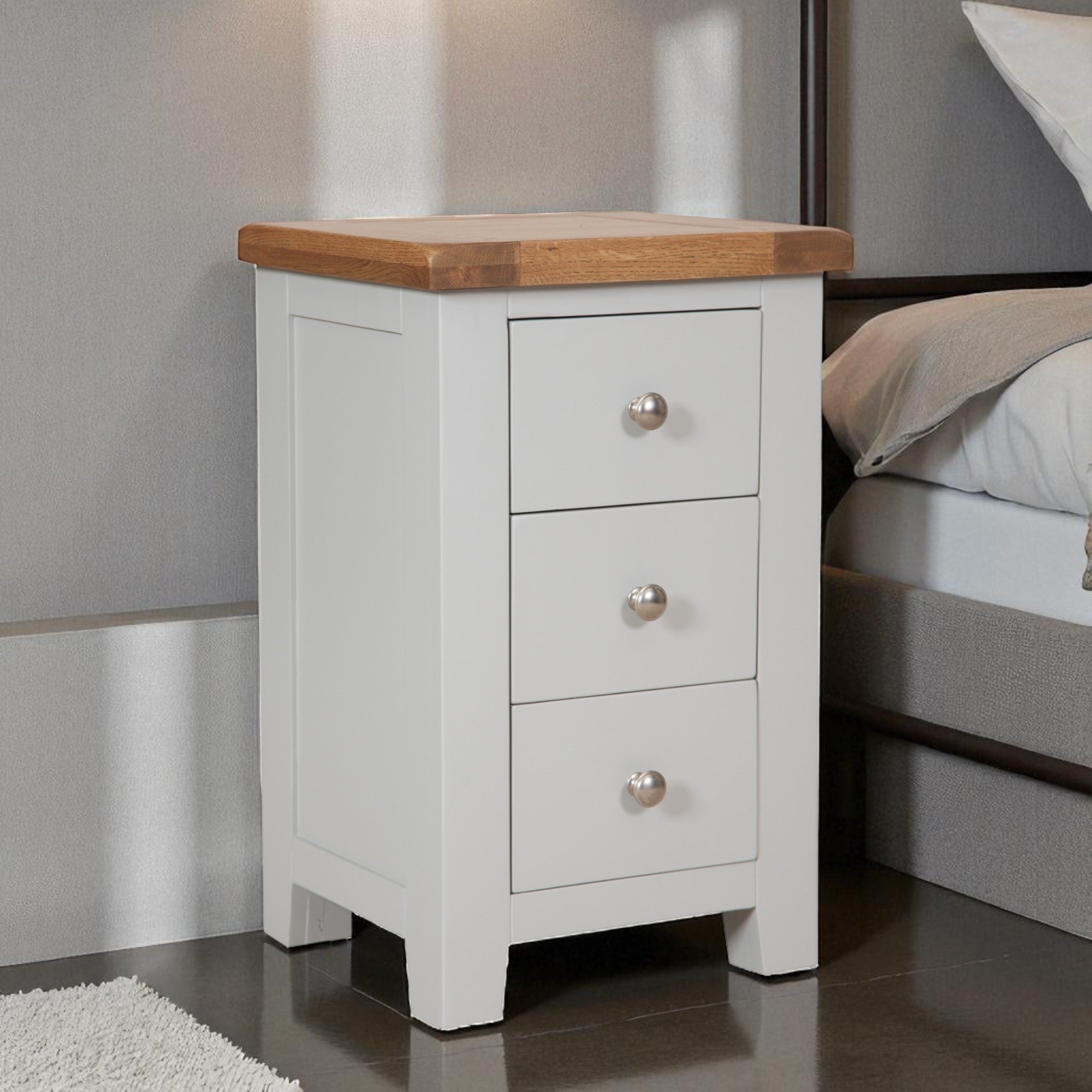 Melbourne French Grey 3 Drawer Bedside