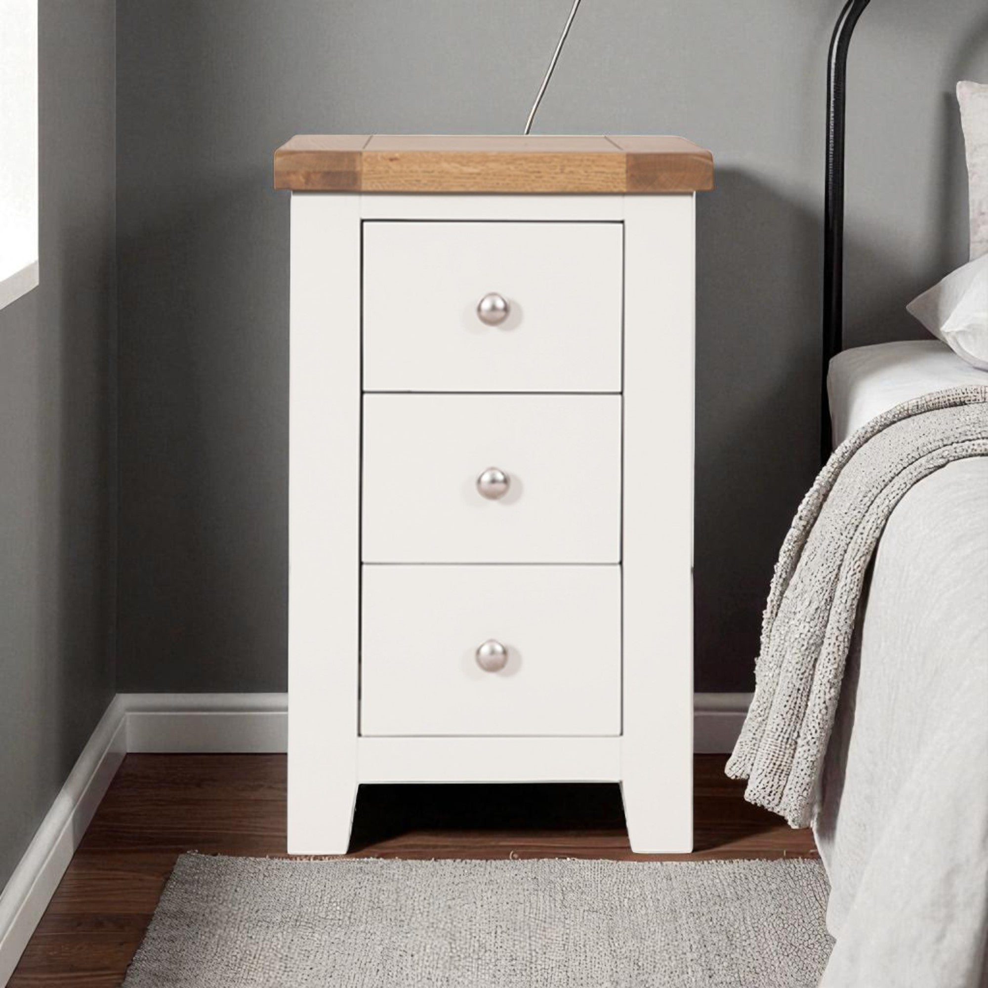 Melbourne White 3 Drawer Bedside