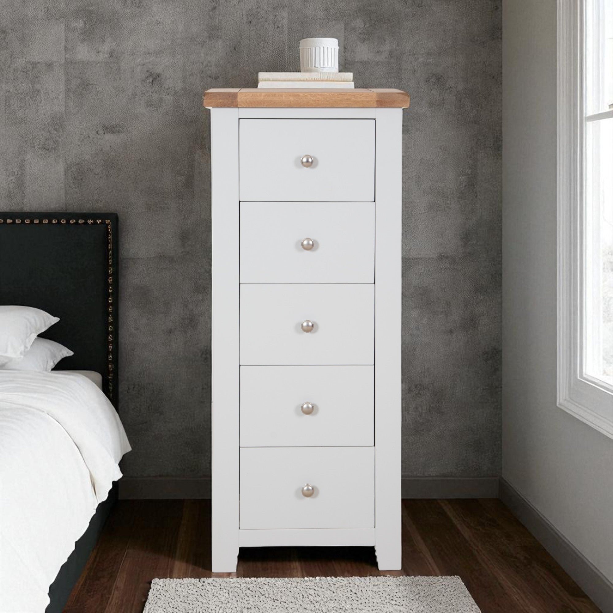 Melbourne French Grey 5 Drawer Tall Chest