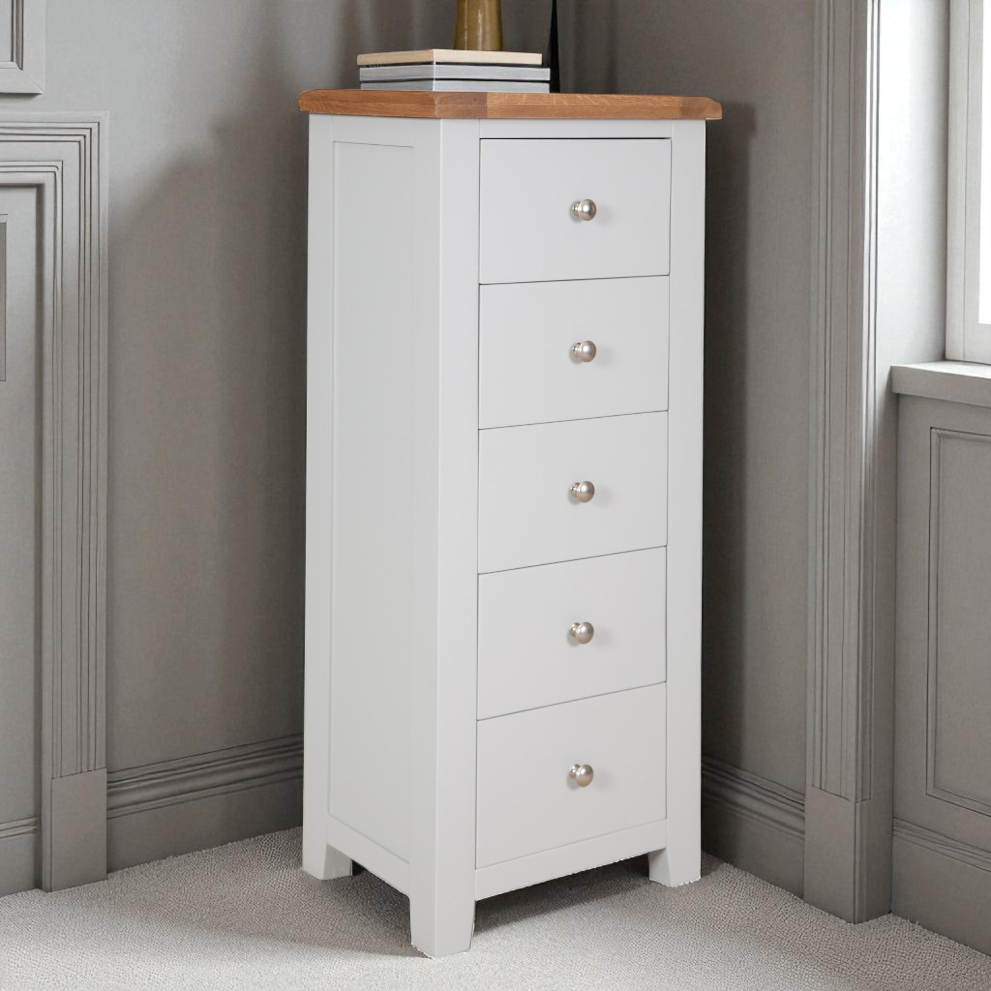 Melbourne French Grey 5 Drawer Tall Chest