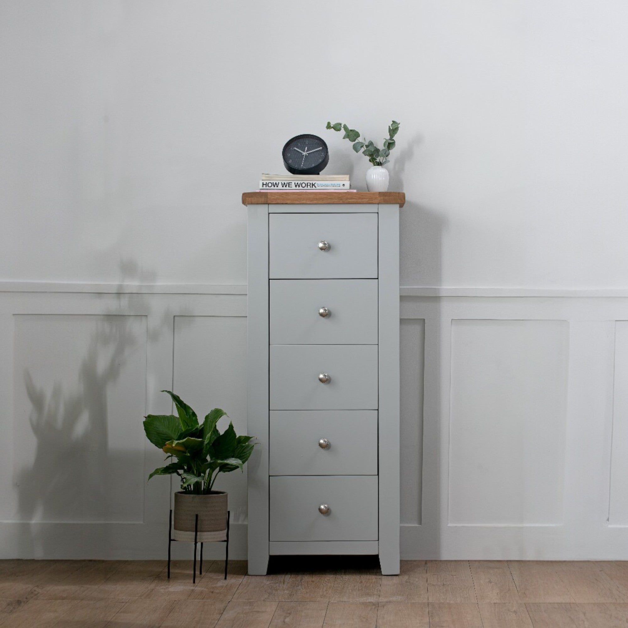 Melbourne French Grey 5 Drawer Tall Chest