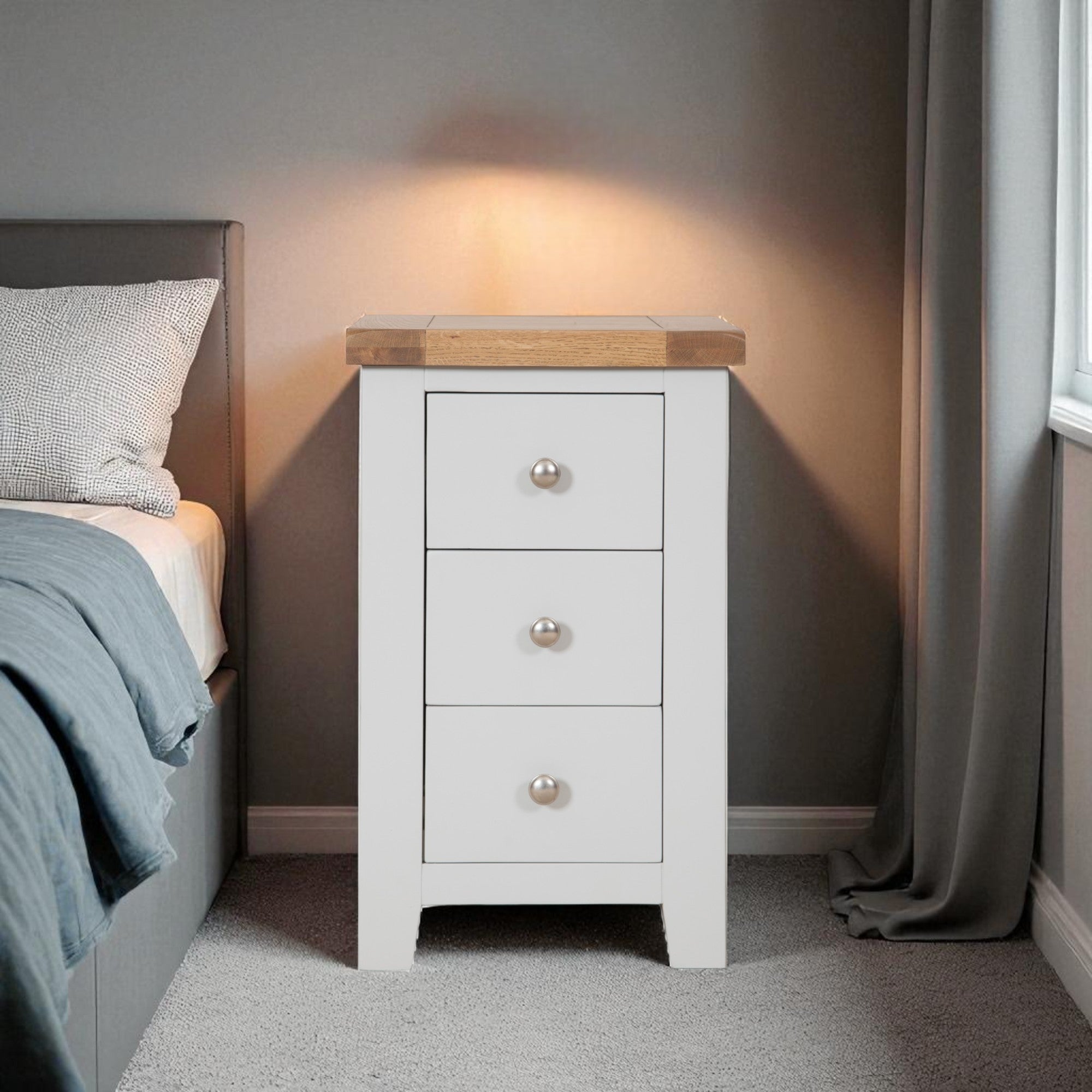 Melbourne French Grey 3 Drawer Bedside