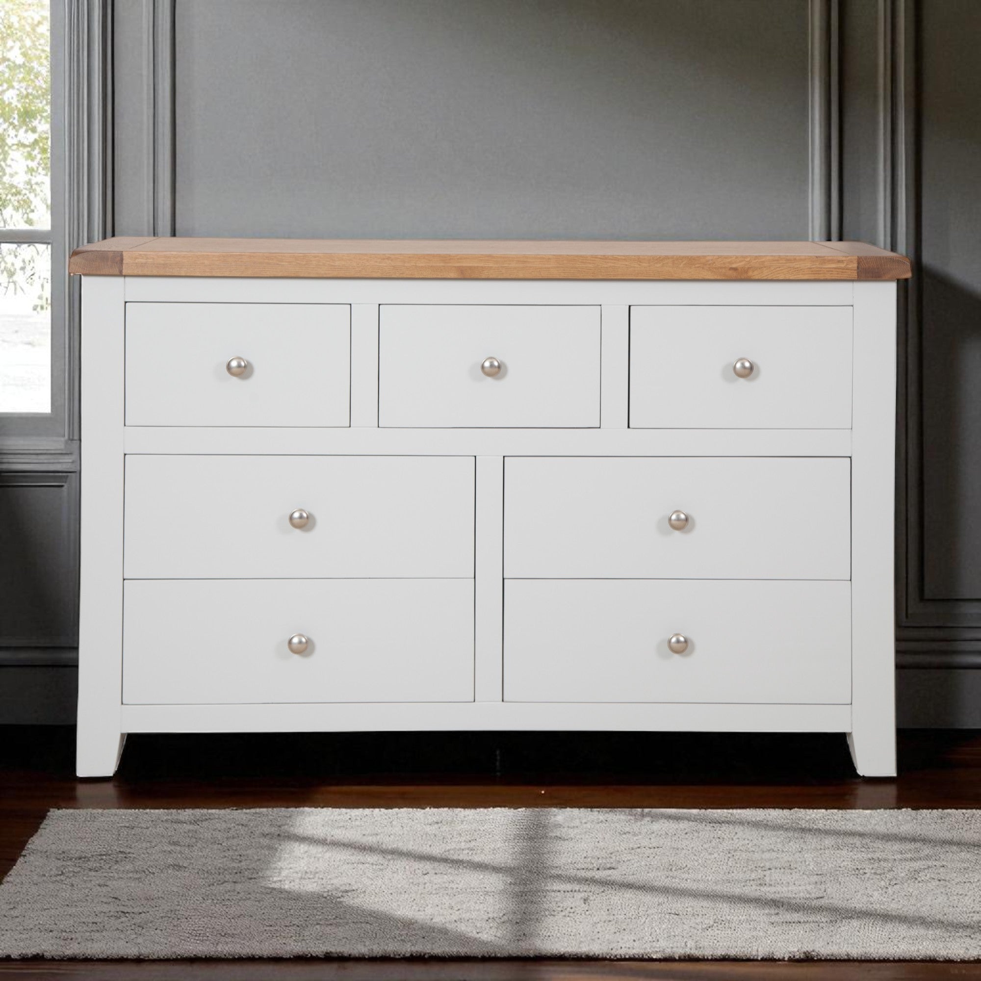 Melbourne French Grey 7 Drawer Wide Chest