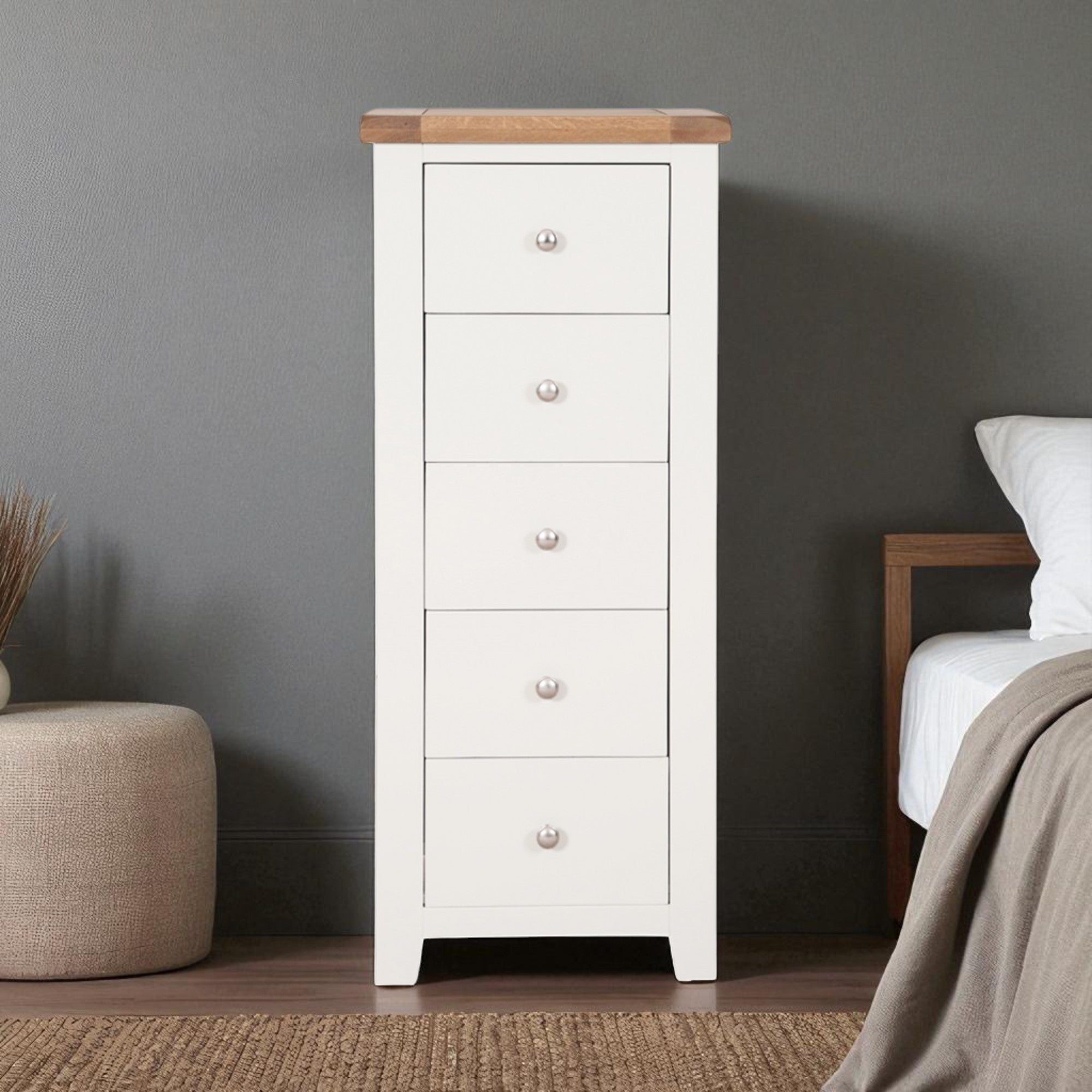 Melbourne White 5 Drawer Tall Chest